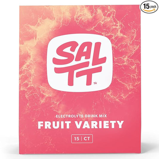 SALTT Electrolytes Powder Flavored Drink Mix - Fruit Flavor - 15 Hydration Packets - Magnesium, Potassium, Sodium, Trace Minerals - Zero Sugar & Gluten Free
