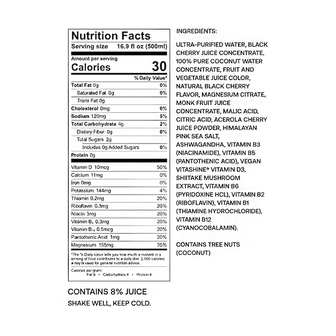 Barcode Premium Sports Hydration Drink - No Added Sugar - Adaptogen Drink with Electrolytes, Black Cherry, 12 Pack - Plant-Based Beverage - 12 Vitamins & Minerals - Ashwagandha & Magnesium