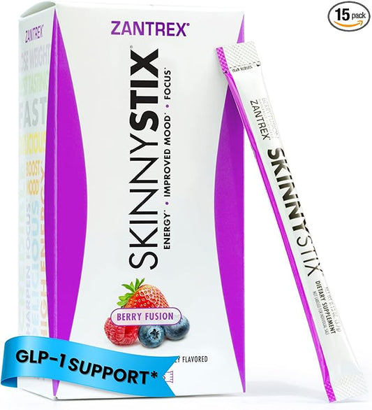 SkinnyStix Berry Fusion GLP-1 Support Powder Energy Drink, Metabolic Support, Appetite Control, Natural Energy Boost | 15 Single-Serving Packets