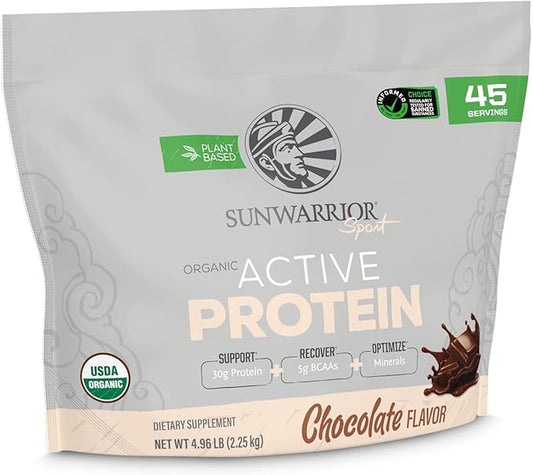 Sunwarrior Vegan Protein Powder USDA Organic Protein Powder Blend | Plant Based BCAA Sugar Free Gluten Free Non-GMO Dairy Free | Chocolate 4.96lbs | Sport Organic Active Protein