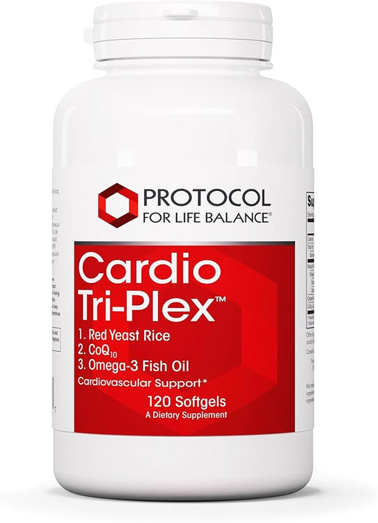 PROTOCOL FOR LIFE BALANCE Cardio Tri-Plex - Heart Health Formula - with Red Yeast Rice, CoQ10 & Omega-3 Fish Oil - DHA Dietary Supplements