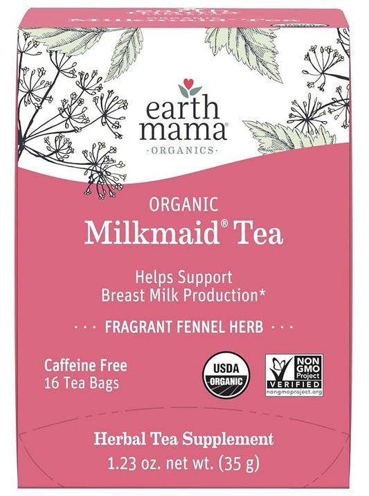 Earth Mama Organic Milkmaid® Tea | Lactation Support Herbal Tea Bags for Breastfeeding, Decaf Lactation Supplement for Increased Breast Milk Production, With Milk Thistle & Fenugreek (16 Count)