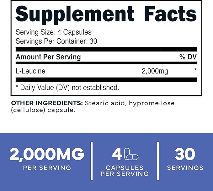 Type Zero L-Leucine Capsules (2000mg per Serving) 120 Capsules - 30 Servings