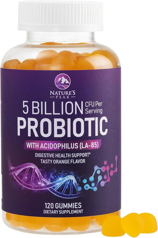 Probiotic Gummies for Women, Men & Teens - 5 Billion CFUs, 6 Probiotic Strains, Orange Flavor - Daily Gummy Probiotics Supplement for Natural Digestive Health, “Good” Gut & Immune Support - 120 Count
