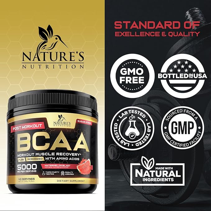 BCAA Powder 4g BCAA Amino Acids 2:1:1, 1g L-Glutamine, Vitamin B6 Complex - Energy Daily Powder Replenisher Post Workout - Muscle Recovery Support Drink for Men & Women, Sugar Free, Keto - 45 Servings