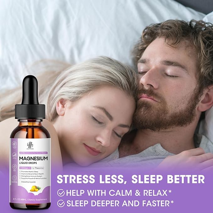 (2 Pack) Magnesium Glycinate Liquid Drop with Citrate, Oxide and Taurate, Calm Magnesium with Omega3, L-Theanine, D3, B6, B12 for Calm, Sleep, Leg Cramps, Muscles, Energy, Sugar-Freek Pineapple Flavor
