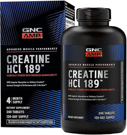 GNC AMP Creatine HCl 189 Pills, Clinically Proven Strength & Muscle Builder, Athletic Performance, Energy Production, Recovery Supplement, Fast Absorbing, Gluten Free Formula, 120 Servings