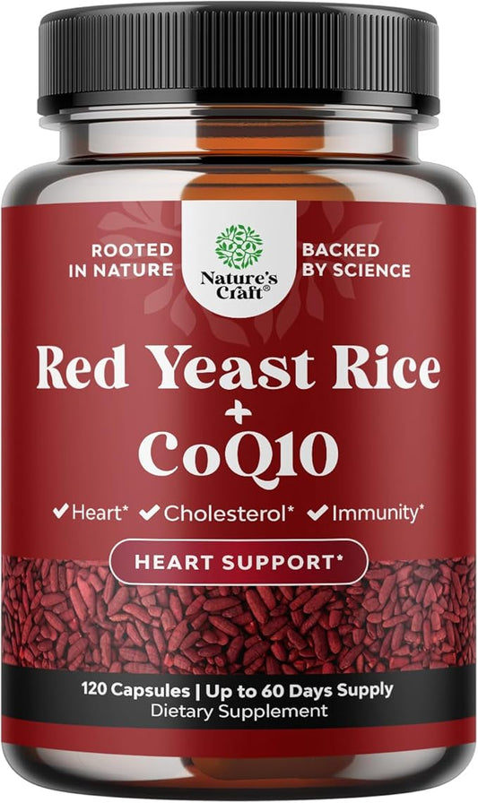 Natures Craft Red Yeast Rice with CoQ10 Supplement - Advanced Healthy Heart Formula for Men & Women - Extra Strength Capsule with 1200 mg per Serving - Vegan & Non-GMO - 120 Count