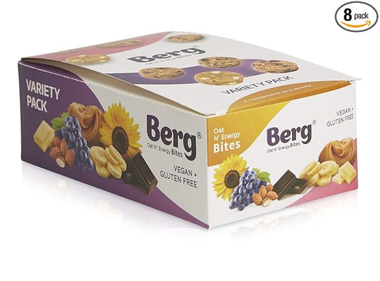 Berg Oat N' Energy Bites - Variety - Non-GMO, Gluten Free, Dairy Free, Soy Free and Vegan - Clean Energy Snack - 1.5oz, (8 Pack)