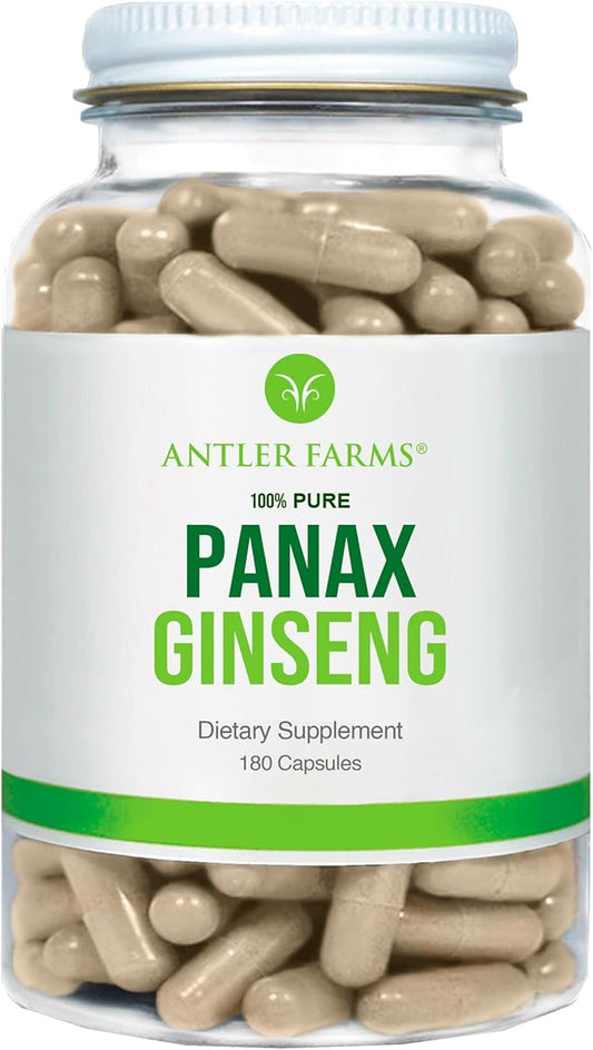 Antler Farms - 100% Pure, Red Panax Ginseng Extract, 180 Capsules, 500mg - From Slow-Grown Ginseng Root in the Changbai Mountains, 10% Ginsenosides