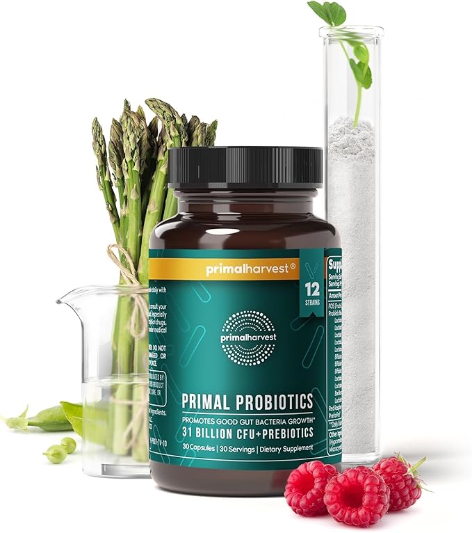 Primal Harvest Probiotics for Women & Men Daily Probiotic Supplement with 12 Strains for Gut & Digestive Health 30 Capsules