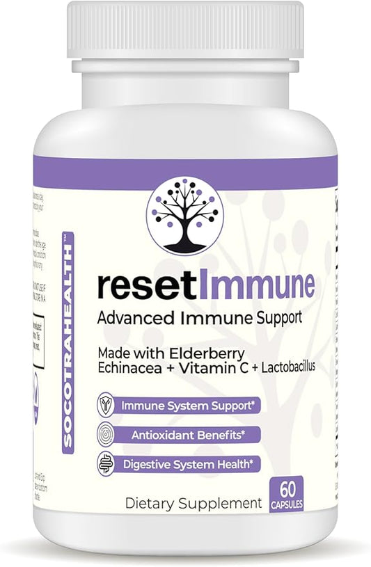ResetImmune - Advanced Immune Support - with Elderberry, Echinacea, Vitamin C, Lactobacillus - 60 Vegan Capsules