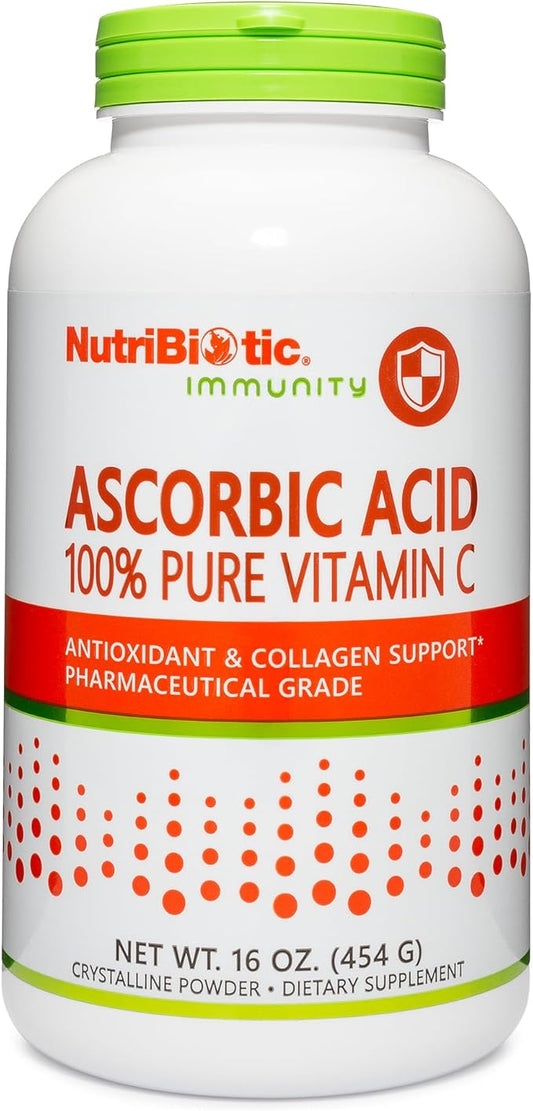 NutriBiotic Ascorbic Acid Vitamin C Powder, 16 Oz | Pharmaceutical Grade L-Ascorbic Acid, 2000 Mg Per Serving | Essential Immune & Antioxidant Collagen Support Supplement | Vegan, Gluten & GMO Free