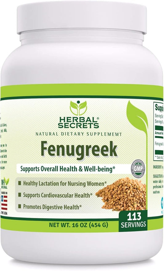 Herbal Secrets Fenugreek Powder Supplement | 16 Oz (454 G) | 113 Servings | Non-GMO | Gluten-Free | Made in USA