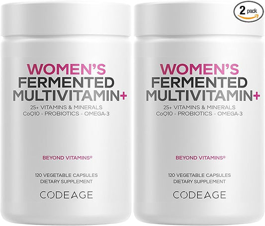 Codeage Women’s Daily Multivitamin, 25+ Vitamins & Minerals, Fermented, Organic Whole Foods, Probiotics Supplement - Vitamin A, B, C, D, E & K, Omega 3, Zinc – Vegan - 2 Pack