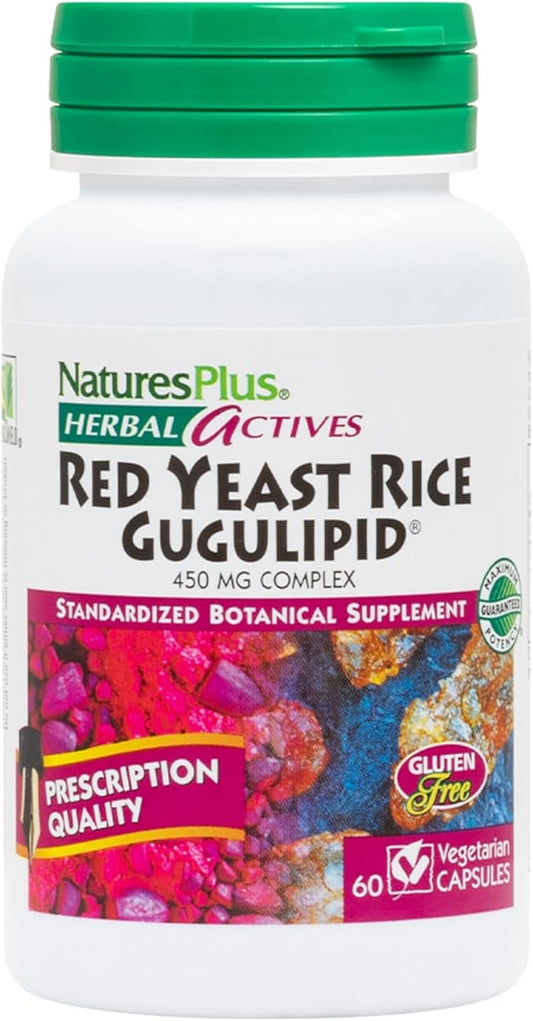 Natures Plus Red Yeast Rice Gugulipid Complex - 450 mg, 60 Vegan Capsules - Prescription Quality Herbal Supplement, Cholesterol Support - Vegetarian, Gluten-Free - 60 Servings