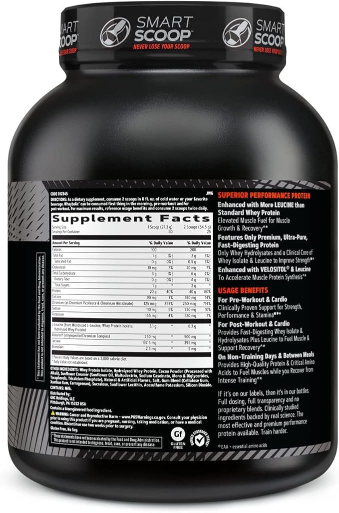 GNC AMP Wheybolic Clinically Proven Protein Powder, 40g Whey Protein, BCAA, Leucine, Increases Muscle Strength, Muscle Building, 3rd Party Tested, Gluten Free, Chocolate Fudge, 25 Servings