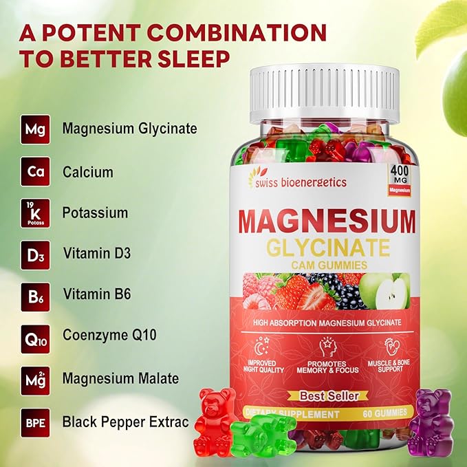 (2 Pack) Magnesium Glycinate 400mg Gummies for Women & Men - Calcium Supplement with Magnesium Malate, B6, Zinc, Vitamin D, CoQ10 - Non GMO, Sugar Free for Vegan (Multi-Flavor)