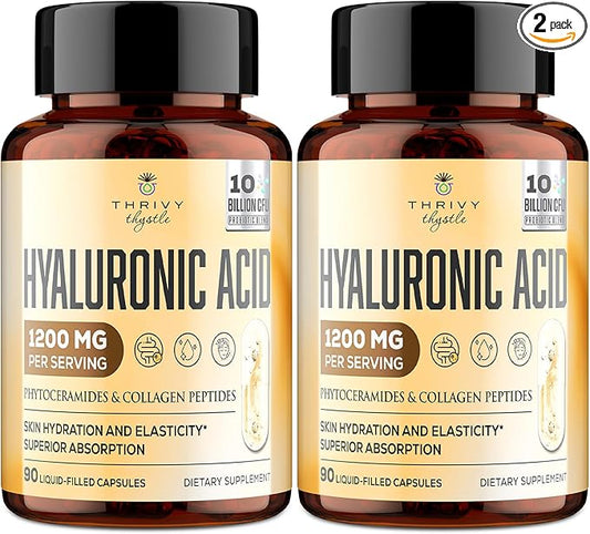 19-in-1 Hyaluronic Acid Capsules - Hylunaric Acid 1200 mg, with Collagen Peptides, Vitamin C, Phytoceramides - for Skin, Eyes, Gastrointestinal, Bones Support (2 Pack)