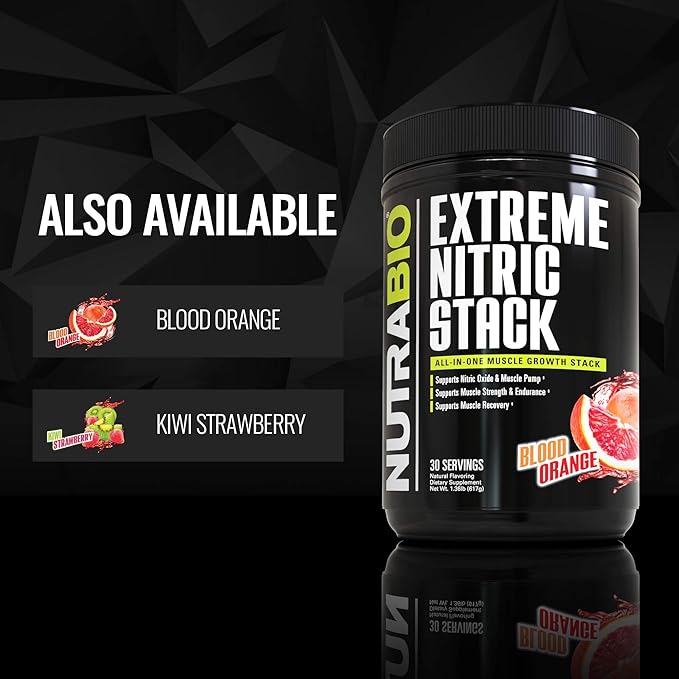 NutraBio Extreme Nitric Stack, Nitric Oxide and Cell Volumizing Formula- 30 Servings (Blood Orange)