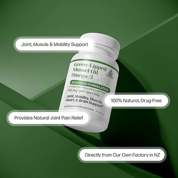 TURNER New Zealand Green Lipped Mussel Oil, Four Essential Omega-3s for Joint Comfort & Mobility Plus UAF1000+ Super Antioxidant, Astaxanthin, 53 X More Effective, 6 Bottles, 360 Softgels