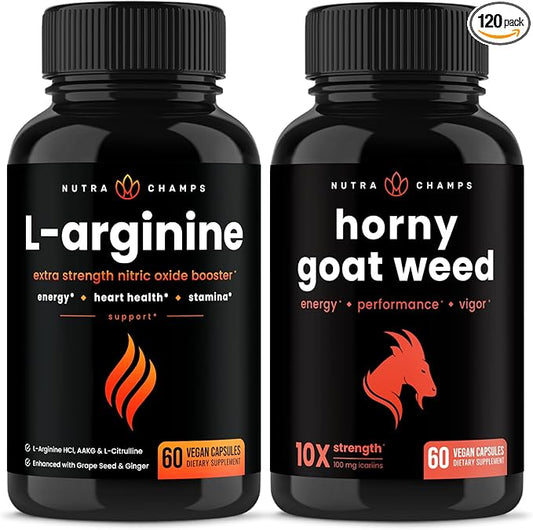 NutraChamps L-Arginine Capsules and Horny Goat Weed Capsules 2 Pack Bundle