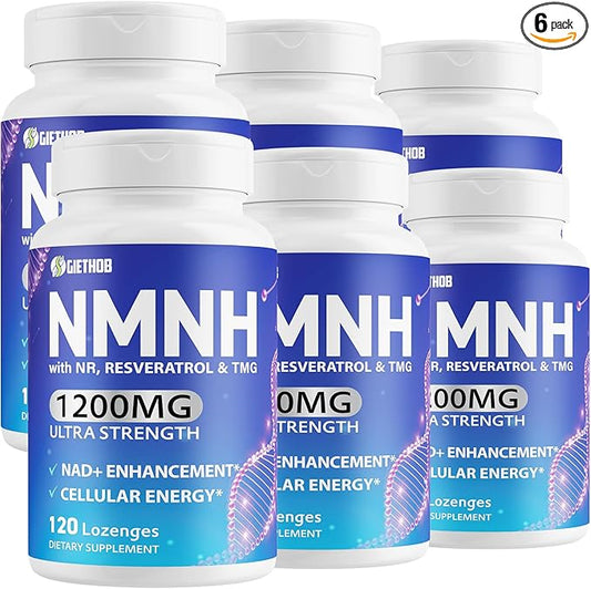 Sublingual NMNH (Dihydronicotinamide Mononucleotide), NMN Supplement Alternative, NAD Supplements for Women Men, with Resveratrol, NR & TMG, NAD+ Levels as We Age, Anti-Aging, Energy, Focus, 6 Pack