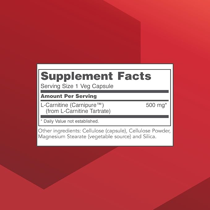 PROTOCOL FOR LIFE BALANCE L-Carnitine 500mg - Cell Energy Metabolism - Exercise Performance, Recovery - 60 Veg Caps