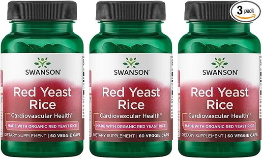 Swanson Made with Organic Traditional Red Yeast Rice 600 Milligrams 60 Veg Capsules (3 Pack)