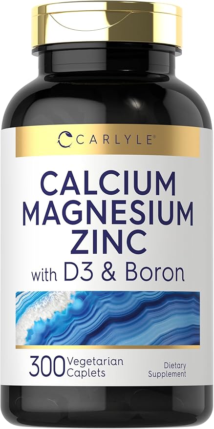 Carlyle Calcium Magnesium Zinc Vitamin D3 Supplement with Boron | 300 Caplets | Vegetarian, Non-GMO