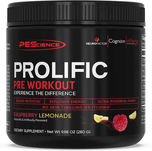 PEScience Prolific Energy Pre Workout – L Citrulline for Nitric Oxide, Rhodiola & CDP Choline Nootropic for Focus – Preworkout for Men & Women – 40 Scoops, Raspberry Lemonade