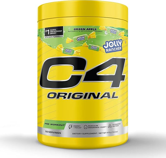 Cellucor C4 Original Pre Workout – Jolly Rancher Green Apple - Pre-Workout for Endurance, Focus & Performance with 200mg Caffeine, Beta-Alanine, Creatine Nitrate, L-Arginine & PeptiPump – 50 Servings