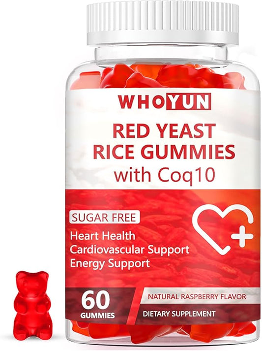 Red Yeast Rice with Coq10 Gummies Sugar Free, Red Yeast Rice Supplement for Cholesterol, Heart Health, 60 Chewables