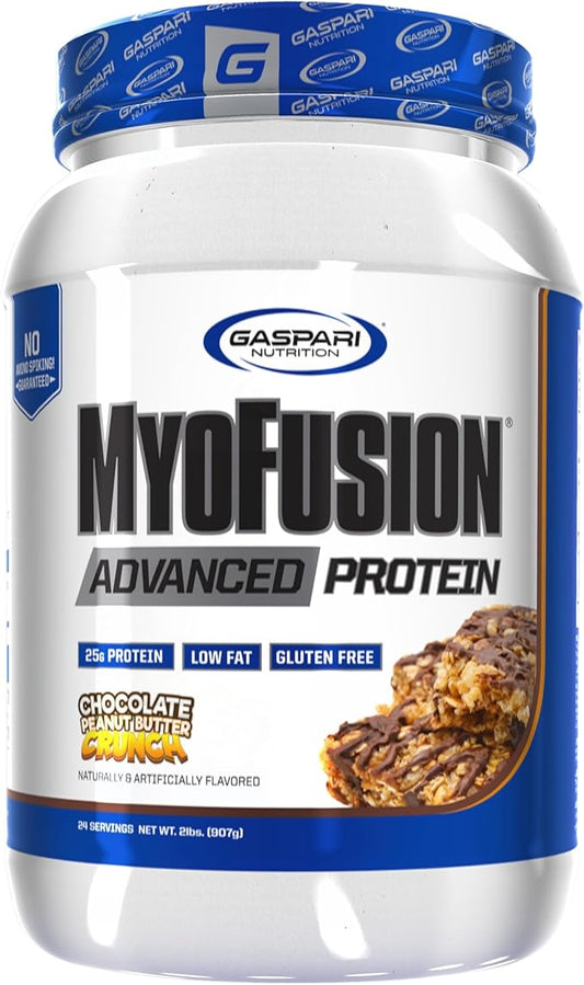 Gaspari Nutrition Myofusion Advanced Protein, Protein Blend with Whey Protein, Casein Protein and Isolate Protein, Low Fat and Gluten Free (Chocolate Peanut Butter Crunch, 2 Pound)