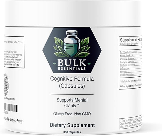 Cognitive Formula Capsules - 300 Capsules - 150 Servings - Caffeine - L-Theanine - Citicoline - Nootropic - Energy