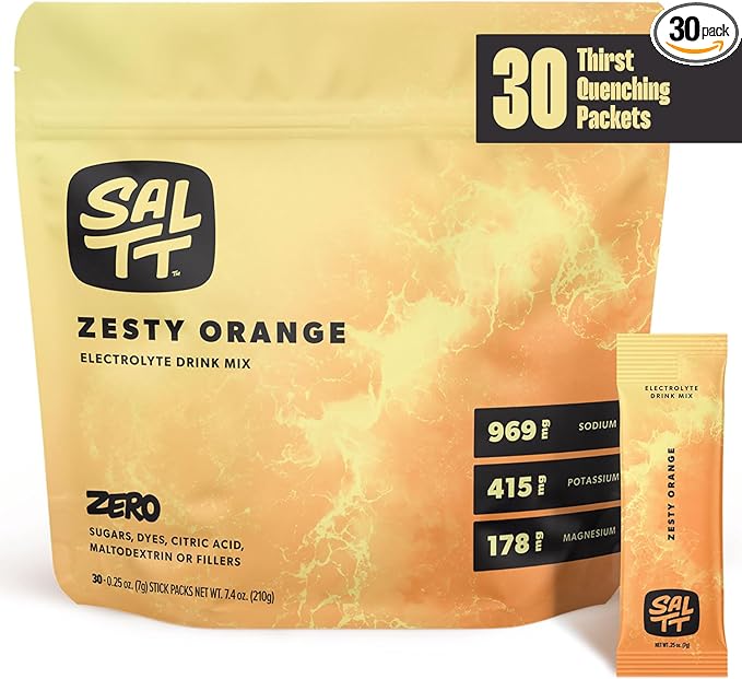 Keto Chow SALTT Electrolytes Powder Flavored Drink Mix - Zesty Orange - 30 Hydration Packets - Magnesium, Potassium, Sodium, Trace Minerals - Zero Sugar & Gluten Free - Travel Essentials