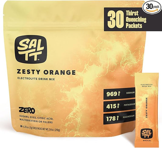 Keto Chow SALTT Electrolytes Powder Flavored Drink Mix - Zesty Orange - 30 Hydration Packets - Magnesium, Potassium, Sodium, Trace Minerals - Zero Sugar & Gluten Free - Travel Essentials