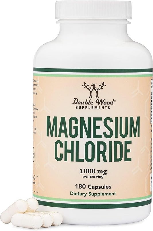 Magnesium Chloride (Cloruro De Magnesio) - 180 Capsules, 1,000mg Per Serving, Supports Digestive and Bone Health - Non-GMO and Gluten Free by Double Wood Supplements