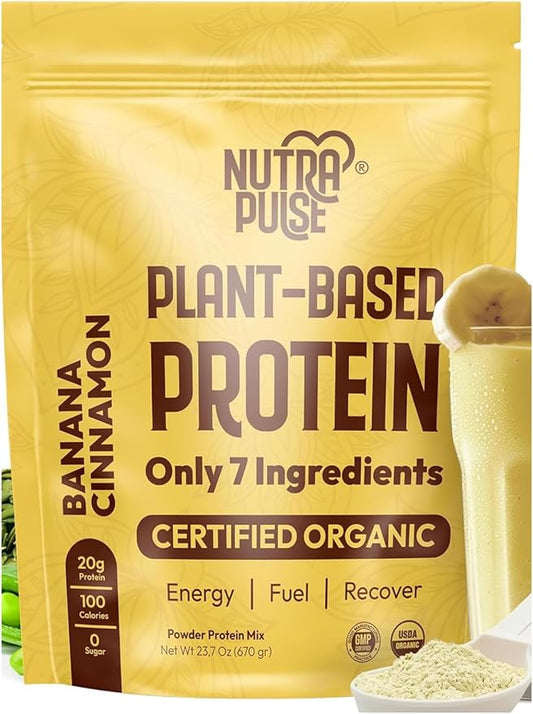 Banana Cinnamon Vegan Protein Powder – 20g Plant-Based Protein – Organic, Non-GMO, Gluten-Free, Soy-Free – Ideal for Smoothies, Shakes, Baking – 1 Pack (20 Servings)