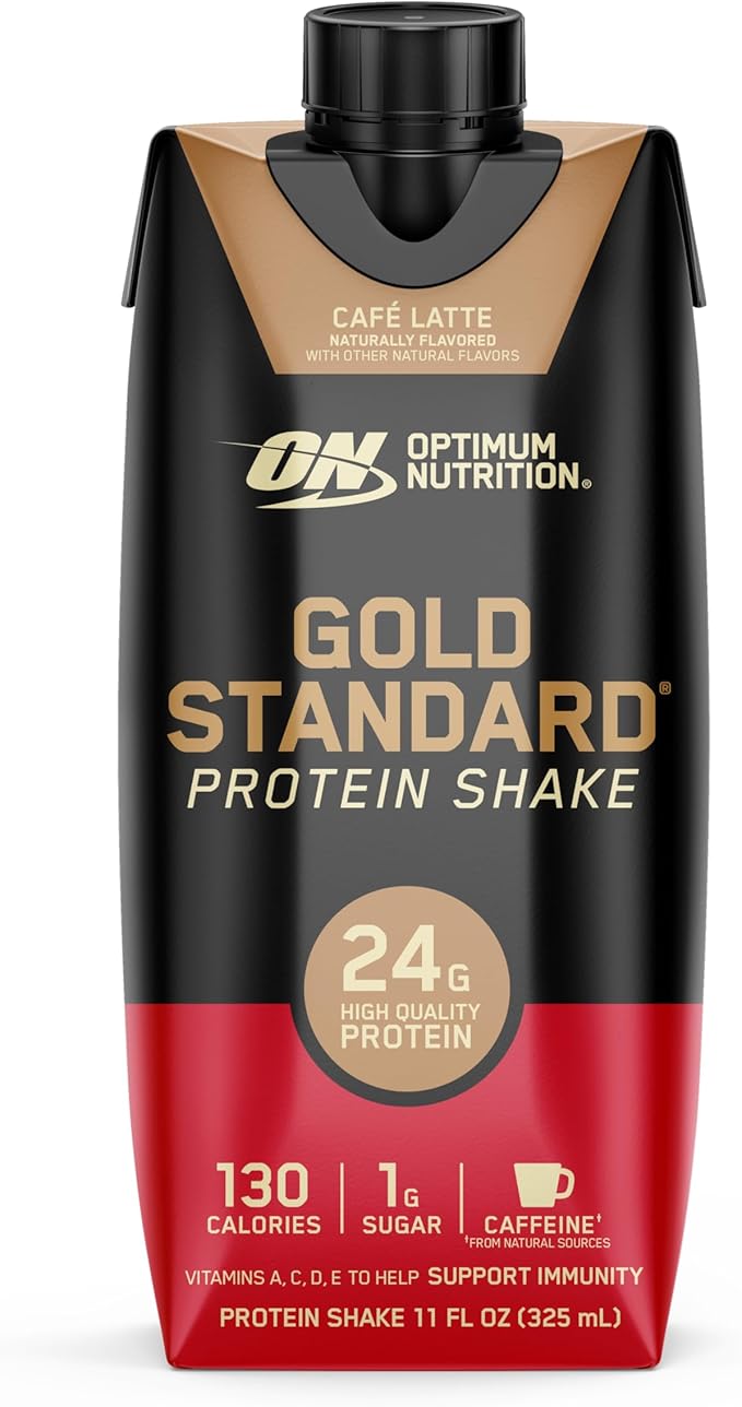 Optimum Nutrition Gold Standard Protein Shake, 24g Protein, Ready to Drink Protein Shakes, Gluten Free, Cafe Latte, 11 Fl Oz (Pack of 12)