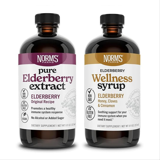 Norm's Farms Black Elderberry Wellness Syrup and Black Elderberry Extract - Natural Immune Support - 2PK 8 Oz. Containers