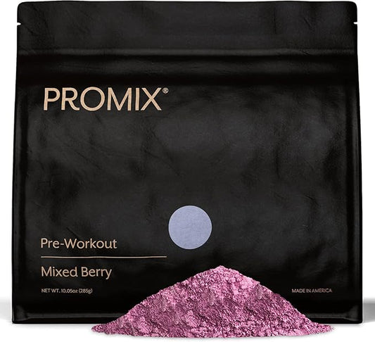 Promix Pre-Workout Powder, Mixed Berry - Maximize Focus & Performance - Helps Muscle Gain, Endurance & Enhanced Energy - Vitamin B12, Caffeine, Beta-Alanine & L-Tyrsosine - Gluten & Dairy-Free