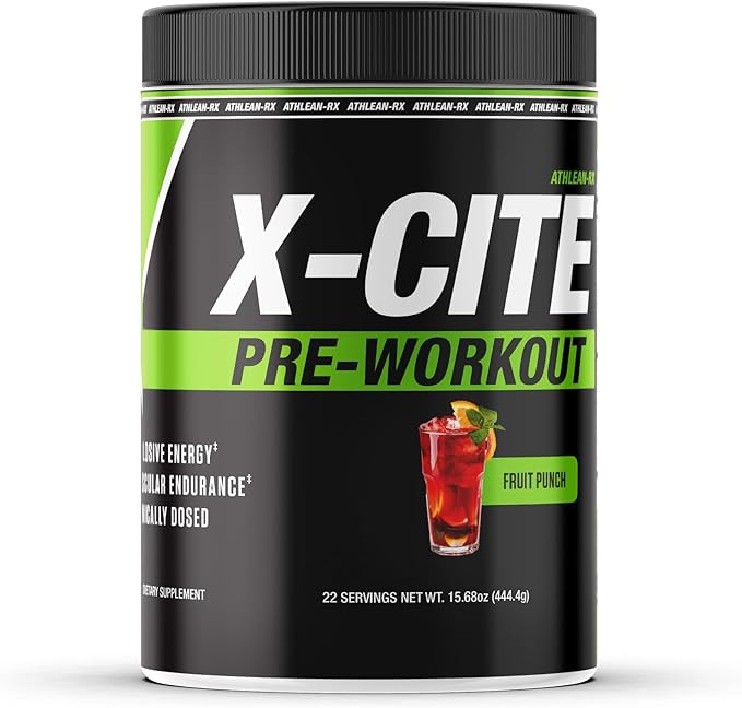 X-CITE Pre-Workout by ATHLEAN-X - Enhanced Formula with Beta-Alanine, Creatine & Caffeine for Ultimate Energy, Endurance, Focus & Muscle Pump, NSF Certified (22 Servings, Fruit Punch)