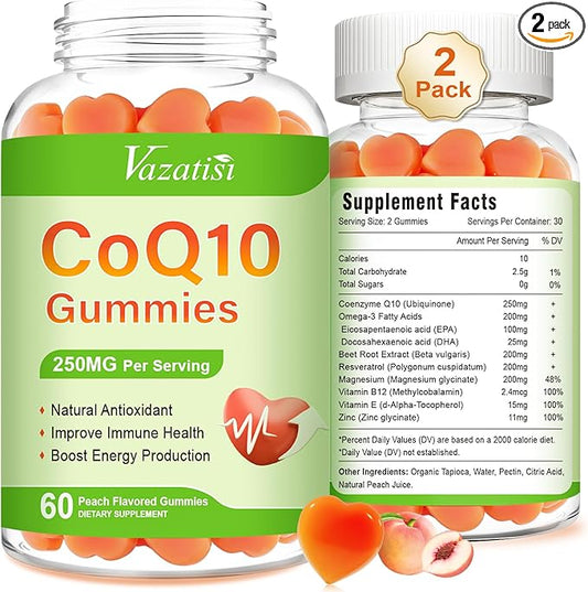 2 Pack CoQ10 Gummies, Plus Omega-3, Magnesium, Vitamin B12 for Brain & Antioxidant, 5X Better Absorption Coenzyme Q10 Supplement - 120 Cts