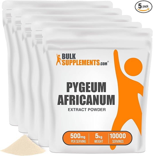 BulkSupplements.com Pygeum Africanum Extract Powder - from Pygeum Bark - Gluten Free, 5000mg per Serving, 5kg (11 lbs) (Pack of 5)