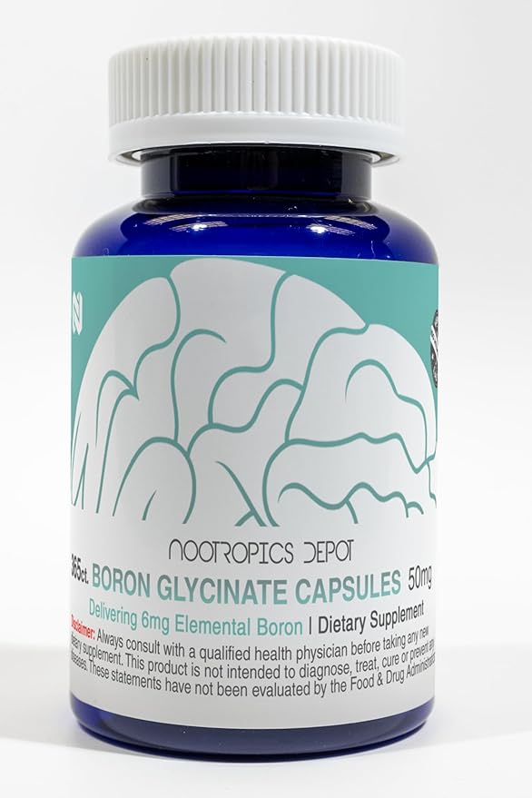 Nootropics Depot Boron Glycinate Capsules | 50mg | Delivering 6mg Elemental Boron | Testosterone, Inflammation, Immune, & Cognitive Support | 365 Count