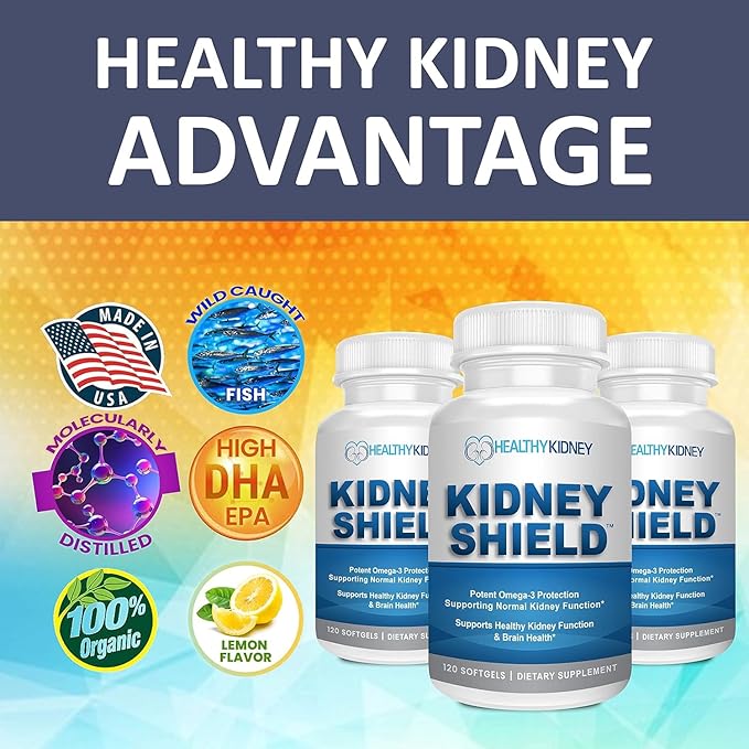 Kidney Shield 2-Pack Kidney Support Supplement Fish Oil Omega-3 Fatty Acid Renal Pills