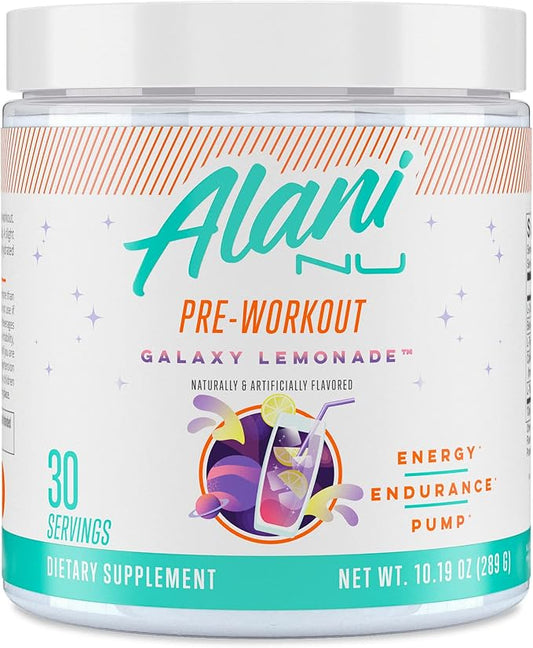 Alani Nu Pre Workout Powder Galatic Lemonade, Amino Energy Boost, Endurance Supplement, Sugar Free, 200mg Caffeine, L-Theanine, Beta-Alanine, Citrulline, 30 Servings