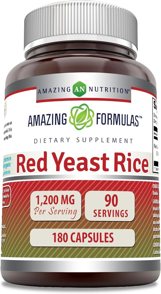Amazing Formulas Red Yeast Rice 1200mg Per Serving Capsules Supplement | Non-GMO | Gluten Free | Made in USA (180 Count)