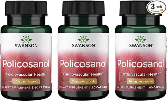 Swanson Policosanol - Supplement Helps Support Cardiovascular Health - All Natural Formula Aids Good Heart Health & Function - Helps Maintain Healthy Cholesterol Levels (60 Capsules, 20mg each) 3 Pack